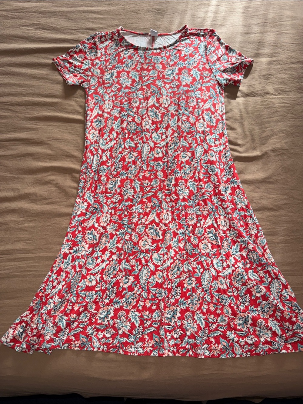 Old Navy Red Floral Short Sleeve A-Line Dress